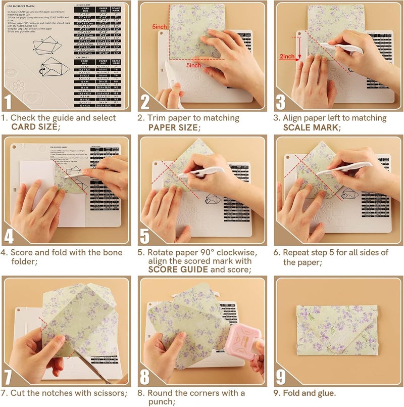 Briartw Craft Mini Scoring Board & Bone Folder Set Score and Fold Tool Multi-Purpose Score Board Envelope Maker Scrapbooking Embossing Craft Tool for Card Making,Measurement Including Cm and Inch - Image 3